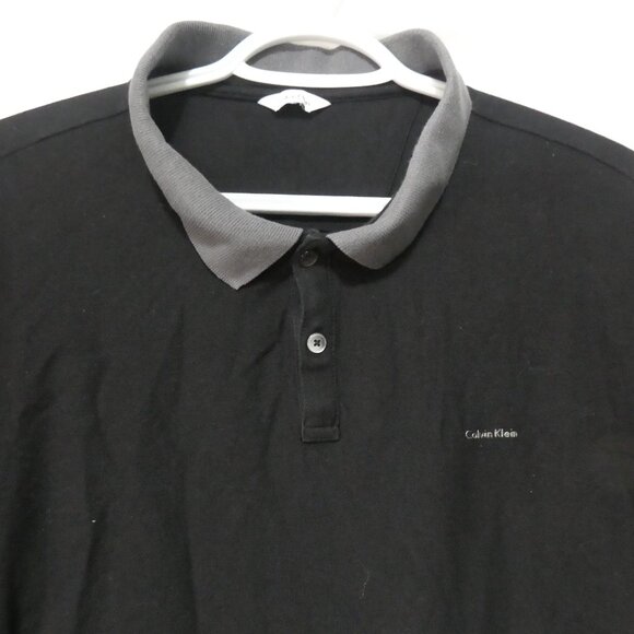 CALVIN KLEIN | medium | Black Short Sleeve Polo Shirt With Grey Collar and Cuffs - Picture 4 of 13